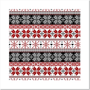 Red and Black Winter Fair Isle Pattern Posters and Art